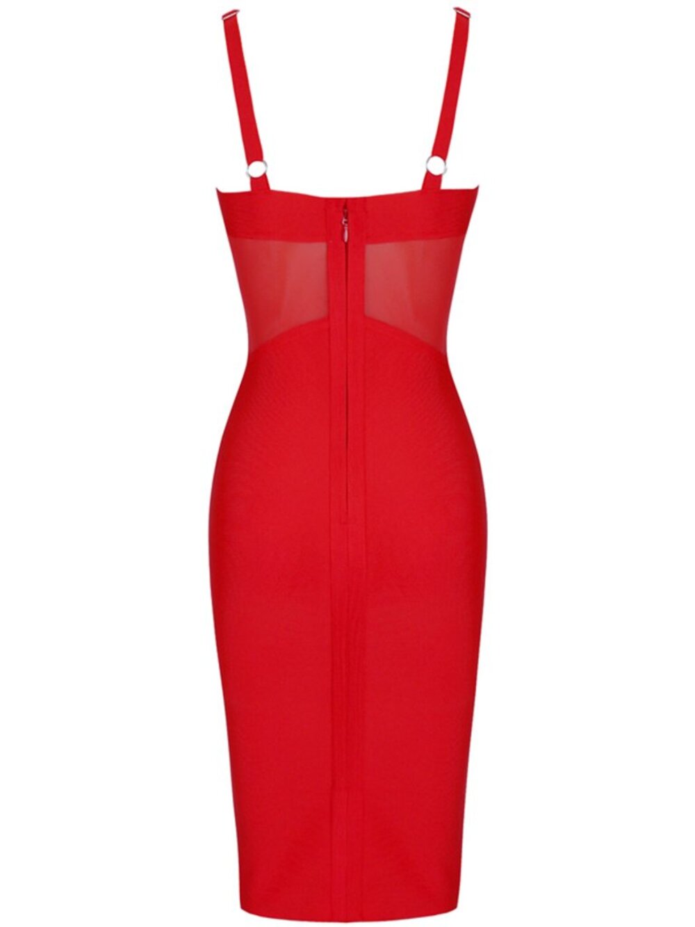 Red Corset Bust Mesh Sheer Bandage Bodycon Dress | Soft Sculpt Collection - Picture 6 of 8